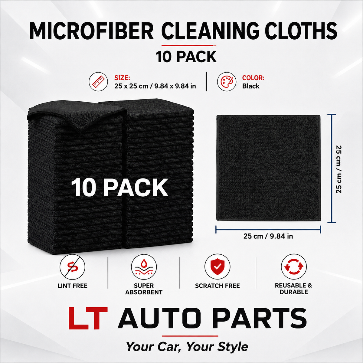 10-Pack Microfiber Car Cleaning Cloths