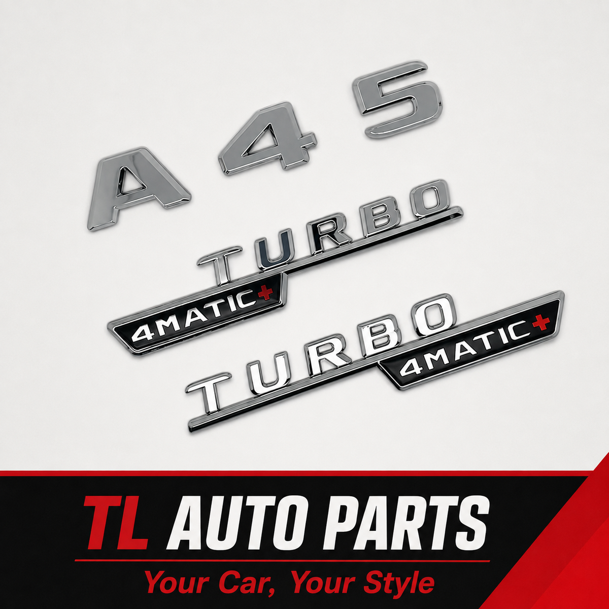 Mercedes-Benz A45 AMG W176/W177 Gloss Black & Silver Turbo 4MATIC Fender Badge / Rear Trunk Emblem