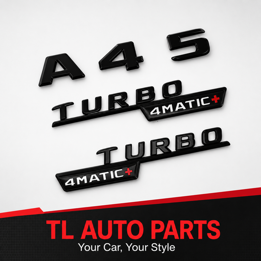 Mercedes-Benz A45 AMG W176/W177 Gloss Black & Silver Turbo 4MATIC Fender Badge / Rear Trunk Emblem