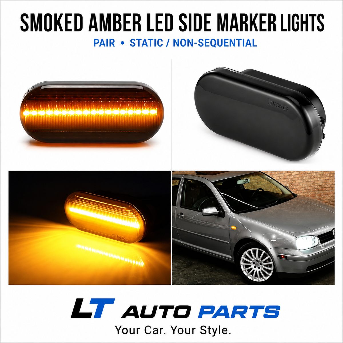 Volkswagen Euro-Style Amber LED Side Marker Lights – Smoked Lens (Set of 2)